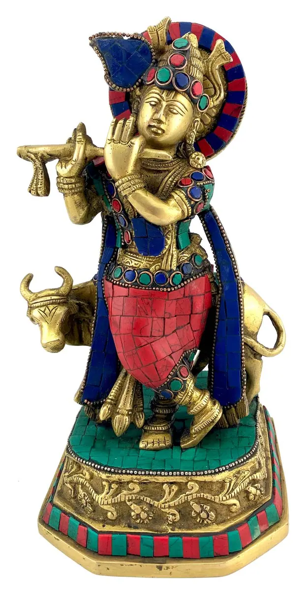 Krishna mit Flöte & Kuh