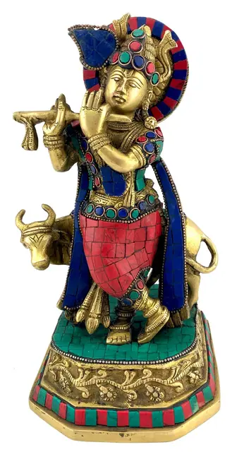Krishna mit Flöte & Kuh
